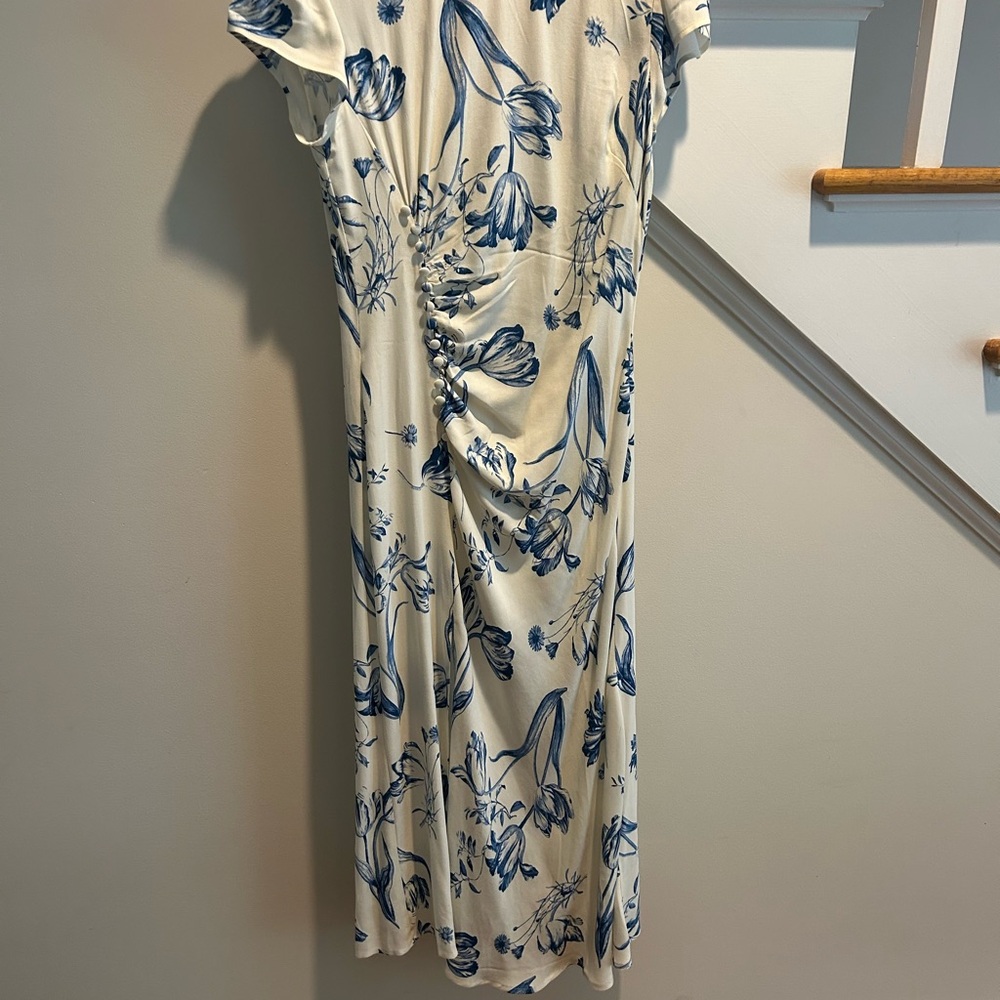Reformation Cream and Blue Floral Midi Dress